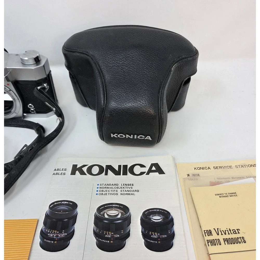 Konica Autoreflex T FTA 35mm SLR Camera Body Only Tested Shutter Works Japan